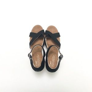 TOMS strappy canvas/cork wedge sandals.
